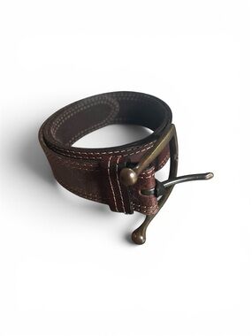 NWOT Belt Shak Canada Leather Men's Belt with Antiqued Brass Buckle - Brown